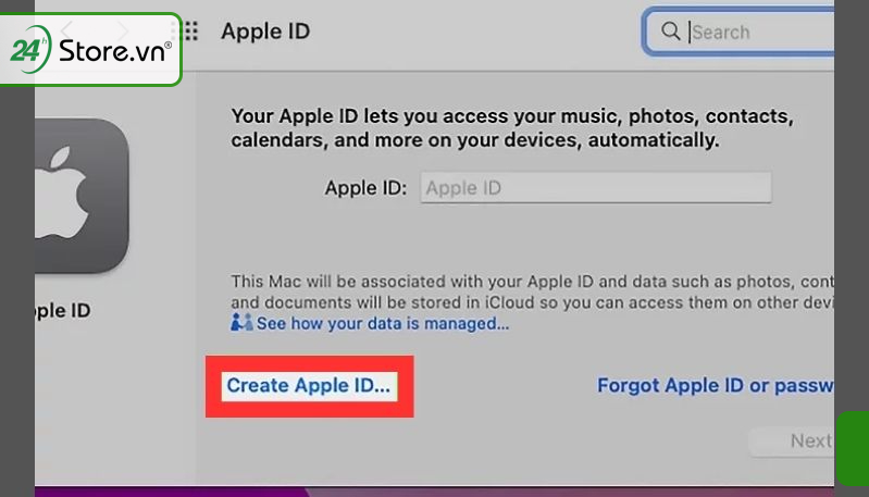 Chọn Create Apple ID ở cuối trang