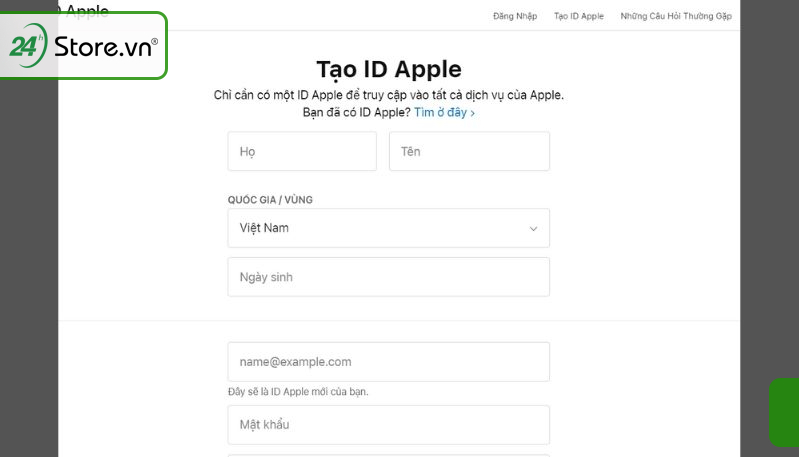  đăng nhập vào trang web chính thức của Apple
