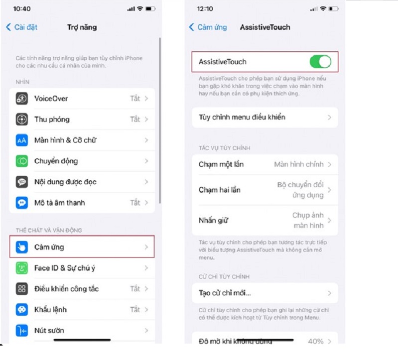 Chọn AssistiveTouch rồi kích hoạt tính năng