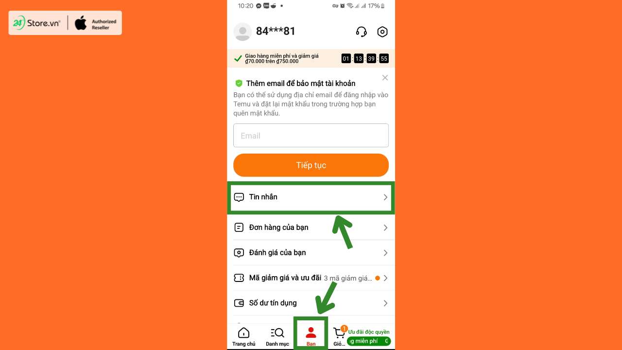 Cách nhắn tin với người bán trên Temu