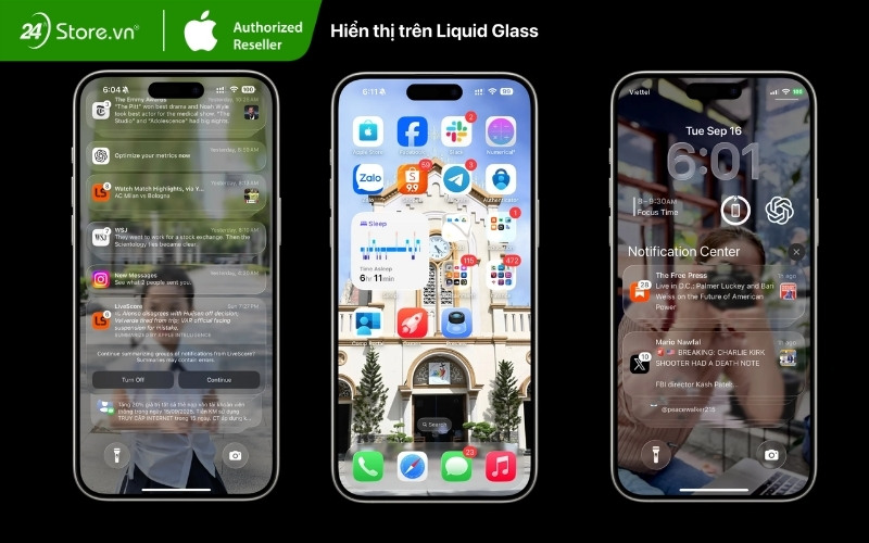 hiển thị màn hình của liquid glass