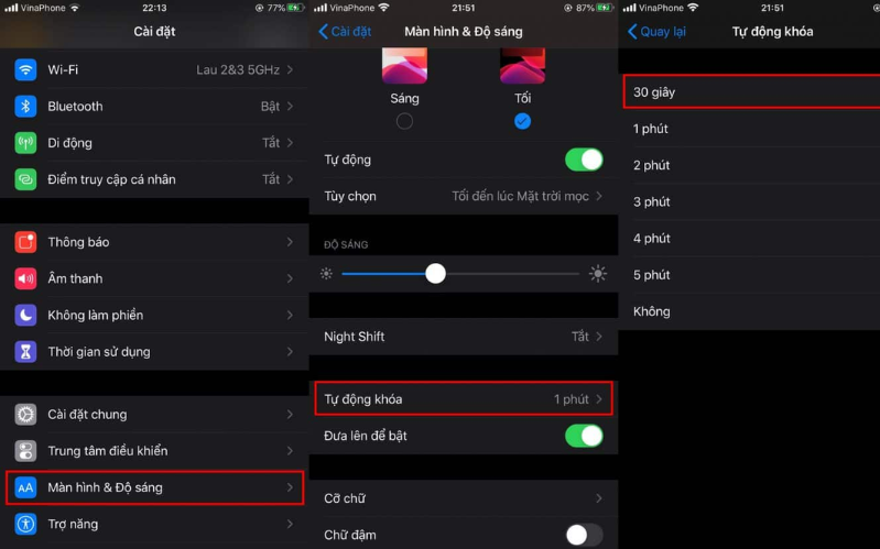Giảm thời gian khóa tự động 
