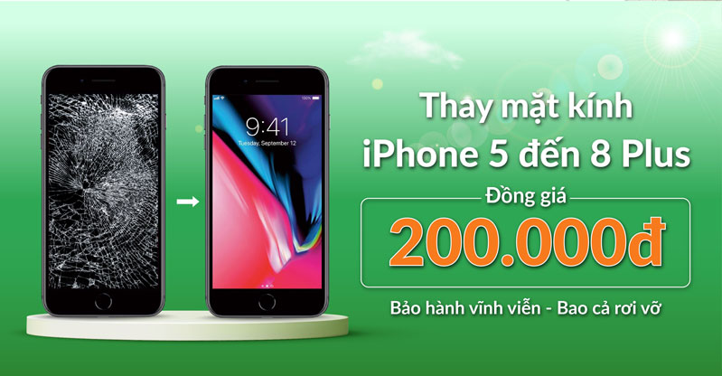 ưu đãi tháng 6 - thay mặt kính iPhone đồng giá 200.000 đồng