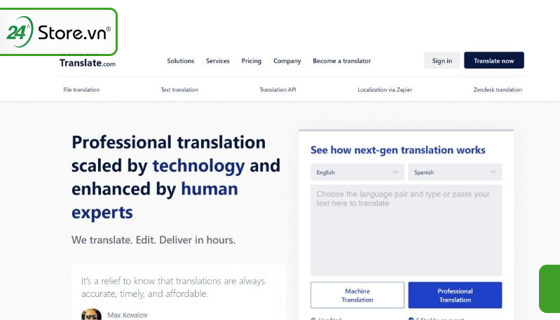 Trang web dịch tiếng anh Translate.com