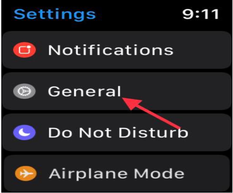 nhấn vào mục chung trên apple watch