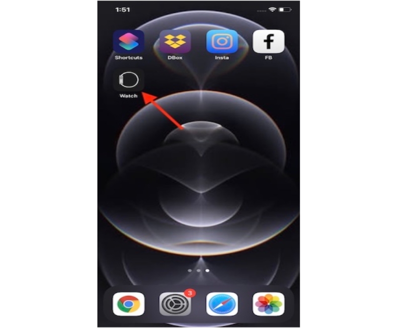 nhấn vào ứng dụng watch trên iphone