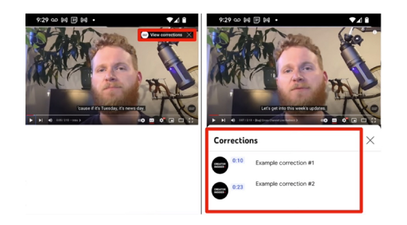 YouTube Corrections